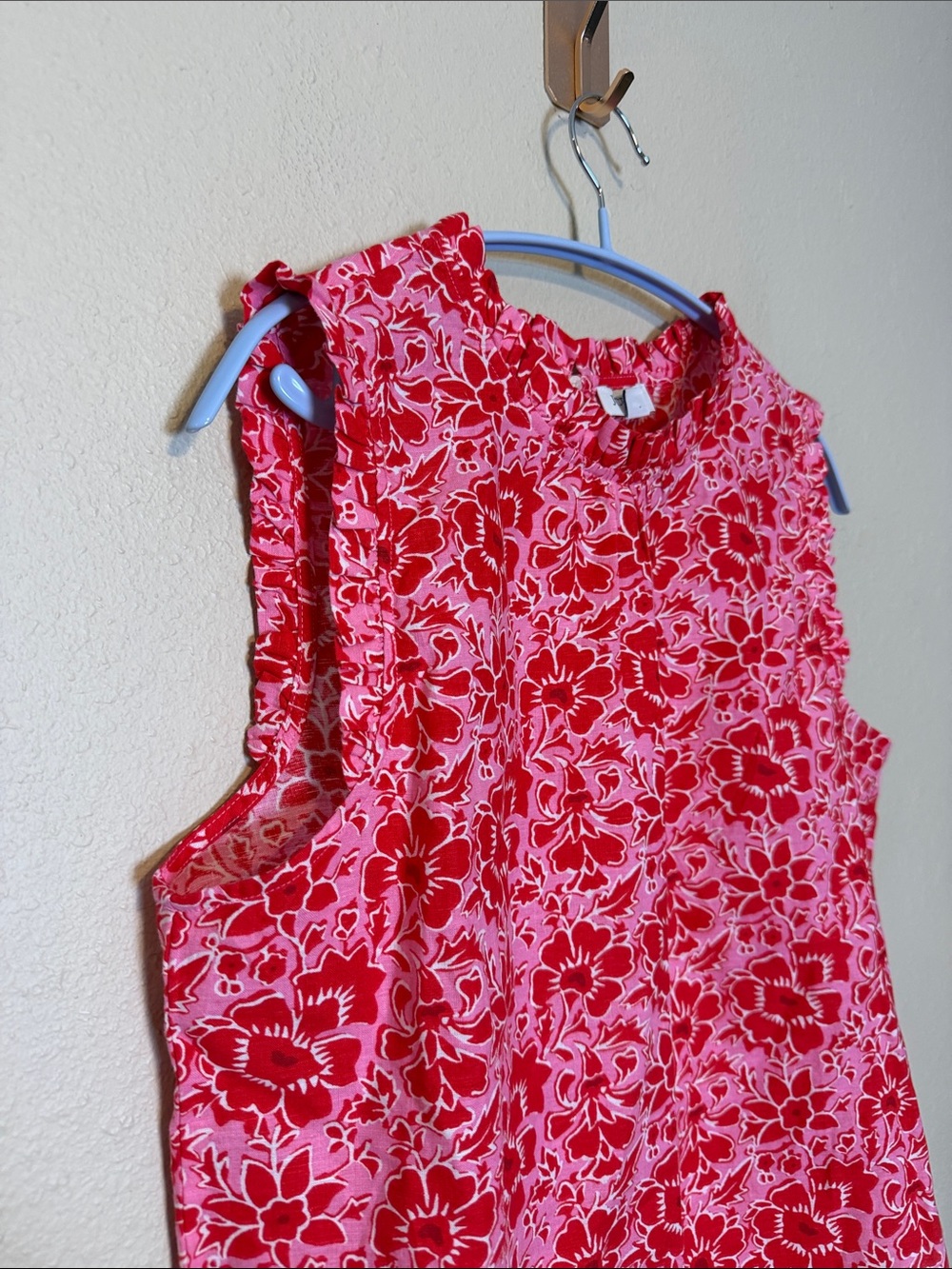 J Crew Linen Floral Ruffle Neck Printed Top Size Medium - Picture 4 of 8